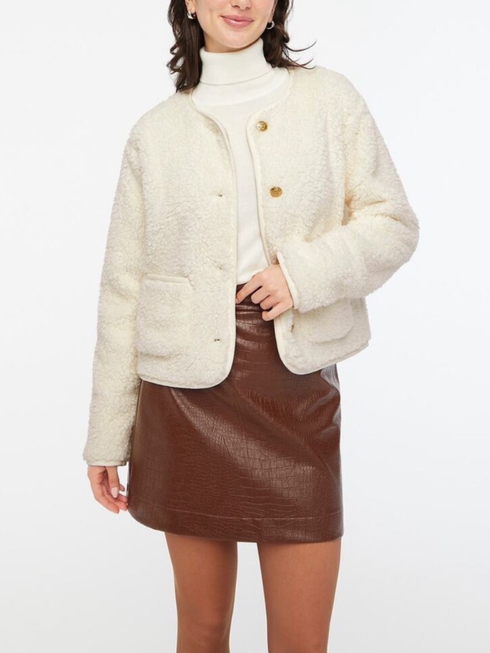 J. Crew Women's Loose Fit Sherpa Lady Jacket Long Sleeve Ivory
